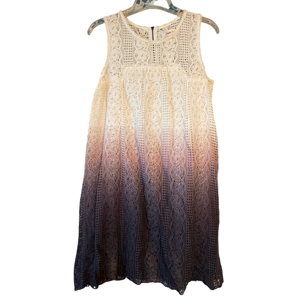 Simply Couture Lace‎ Dress Sleeveless XL Ombre Crochet Shift Cottage Beachy Boho